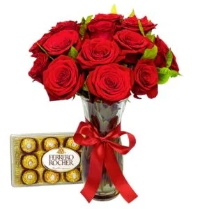 15 Rosas Colombianas no Vaso com Ferrero Rocher