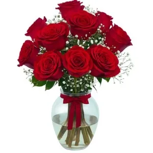Arranjo de 12 Rosas Vermelha no Vaso de Vidro