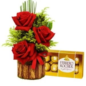 Arranjo de 3 Rosas Colombianas com Chocolate