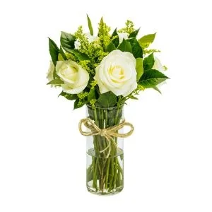 Arranjo de 6 Rosas Branca no Vaso de Vidro