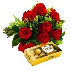 Buquê de 10 Rosas Vermelha com Chocolate