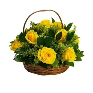 Cesta com 12 Rosas Amarela