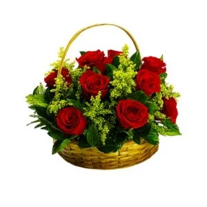 Cesta com 12 Rosas Vermelha