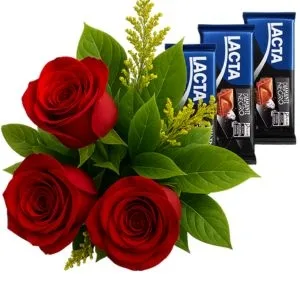 Ramalhete de 3 Rosas e Chocolates