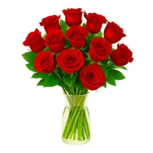 Arranjo de 12 Rosas Vermelha no Vaso de Vidro