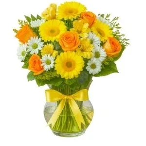 Arranjo de Flores Mistas Amarela no Vaso