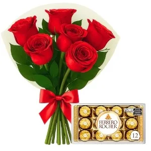 Buquê com 6 Rosas Vermelha com Chocolate