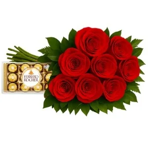 Buquê de 8 Rosas Vermelha com Chocolate