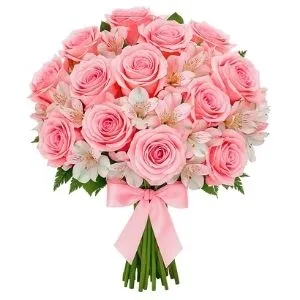 Buquê de Rosas Rosada com Astromélias