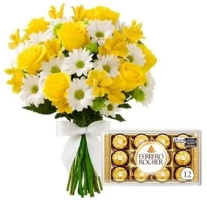 Buquê Misto Amarelo com Chocolate