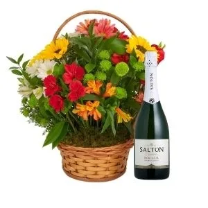 Cesta Luxo de Flores com Espumante