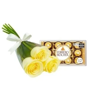 Ramalhete de 3 Rosas Branca com chocolate