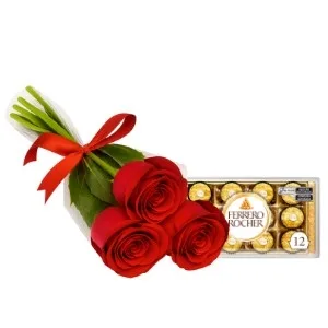 Ramalhete de 3 Rosas Vermelha com chocolate