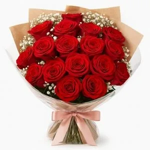 Buquê Clássico de 17 Rosas Vermelhas com Gipsofila