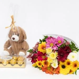 Buquê de Flores do Campo com Pelúcia e Ferrero Rocher