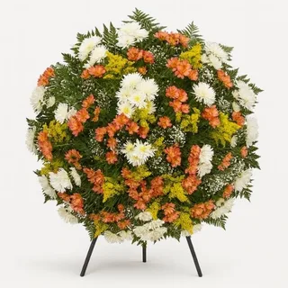 Coroa com Flores Brancas, Laranjas e Amarelas