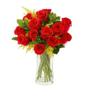 Arranjo 14 de rosas Vermelha no Vaso de Vidro