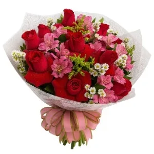 Buquê de 10 Rosas Vermelha e Astromélias