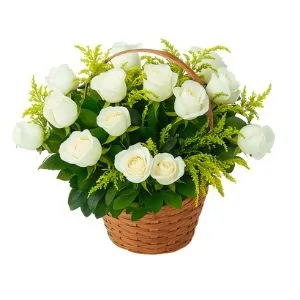 Cesta com 14 Rosas Branca