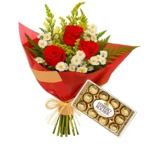Ramalhete de 3 Rosas Vermelha com Chocolate