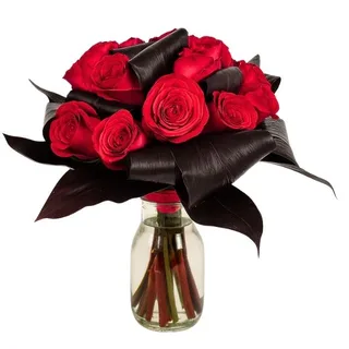 Arranjo com 12 Rosas Vermelha no Vaso de Vidro