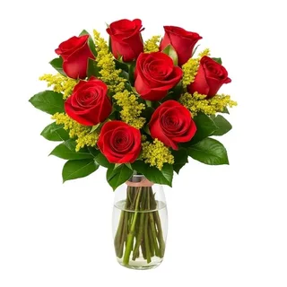 Arranjo com 8 Rosas Vermelha no Vaso de Vidro