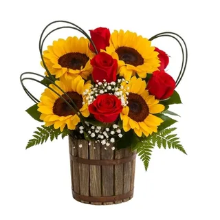 Arranjo de Rosas com Girassol
