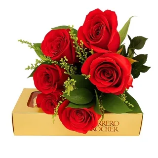 Buquê de 6 Rosas com Ferrero Rocher