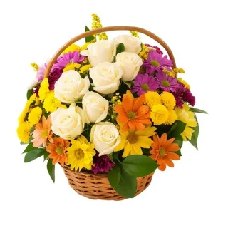Cesta com 10 Rosas e Flores do Campo