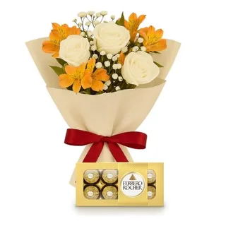 Ramalhete de 3 Rosas Branca com Chocolate