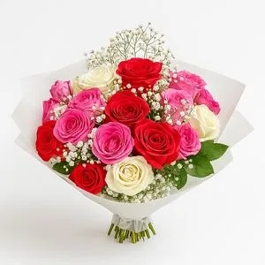 Buquê de 18 Rosas Coloridas com Mosquitinho