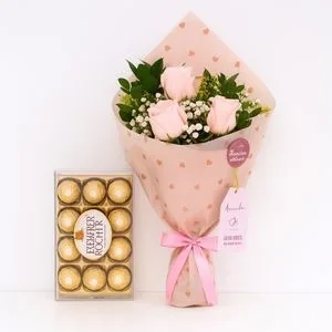Buquê de Rosas Cor-de-Rosa com Ferrero Rocher