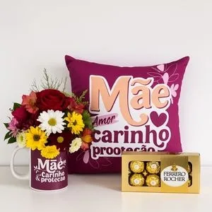Kit Mãe com Almofada, Caneca Floral e Ferrero Rocher