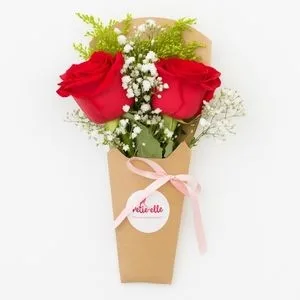 Mini Buquê com 2 Rosas Vermelhas no Cone