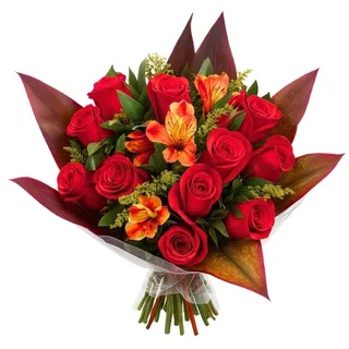 Buquê de 12 Rosas Vermelha e Astromélias