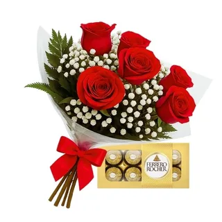 Buquê de 6 Rosas Vermelha com Chocolate