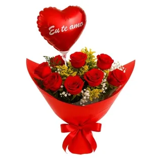 Buquê de 8 Rosas Vermelha com Balão