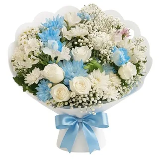 Buquê de Condolências Branco e Azul