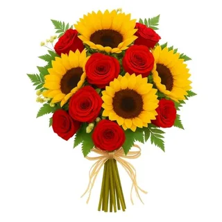 Buquê de Rosas com Girassol