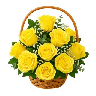 Cesta com 10 Rosas Amarela