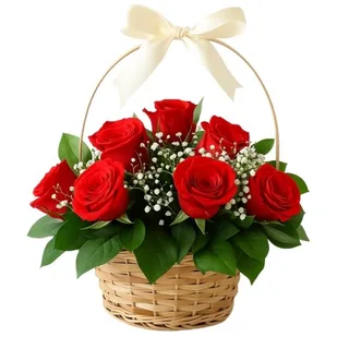 Cesta com 7 Rosas Vermelha