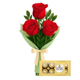 Ramalhete de 3 Rosas Vermelha com Chocolate