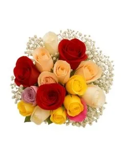 Buquê com 15 Rosas Coloridas