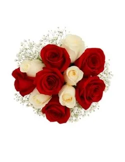 Buquê de Rosas Brancas e Vermelhas