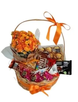 Cesta com Chocolate e Flores luxo
