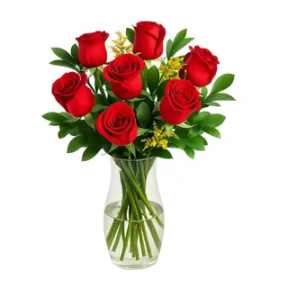 Arranjo com 7 Rosas Vermelha no Vaso de Vidro