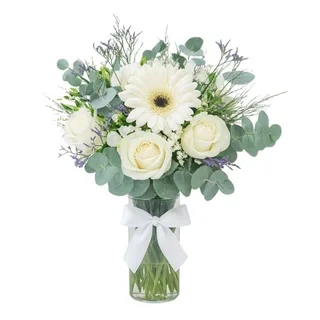 Arranjo de Flores Mistas Branca no Vaso de Vidro
