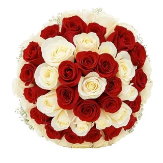 Buquê com 55 Rosas Vermelha e Branca