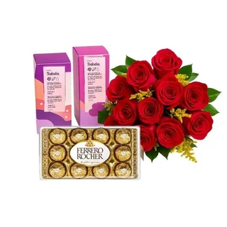 Buquê de Rosas com Chocolates e kit Natura