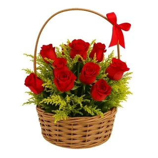 Cesta com 10 Rosas Vermelha